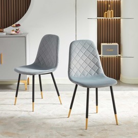 SQPFTW Grey Dining Chairs Set of 2 - Velvet Upholstered Seats with Metal Legs, Modern Kitchen & Dining Room Chair Sets for Compact Spaces
