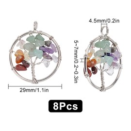SUNNYCLUE 8Pcs Tree of Life Quartz Crystal Gemstone Flat Round with Tree of Life Charm Charms Findings Hole for Jewelry Bracelet Chakra Necklace Making, Sliver