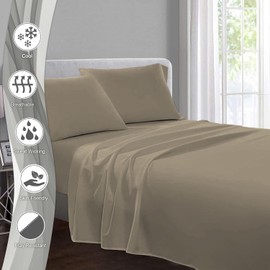 Pizuna Pure 100% Cotton Flat Sheets Only Full Simply Taupe (1 PC), 600 Thread Count Long Staple Cotton Crisp Sateen Weave with 4" Hem (Combed Full Flat Sheet Only Cotton)