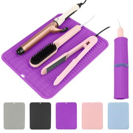 Oversize Silicone Heat Resistant Mat for Curling Iron, Hair Straightener, Flat Irons and Hot Hair Styling Tools, Portable Wrap Cover with for Home Travel Gym Salon(14.2" x 11") (Purple)
