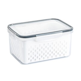 Fruit Storage Organizer, Transparent Fruit Vegetable Storage Container Plastic Food Storage Box Space Saving Drain Storage Basket Box for Fridge Storage Containers (1750ML)
