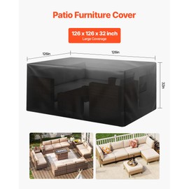 VEVOR Patio Furniture Cover, 420D Heavy Duty Waterproof Outdoor Dining Table and Chairs Cover, Large Squre Patio Table Covers with Air Vent for All Weather, 126L x 126W x 32H inch, Black