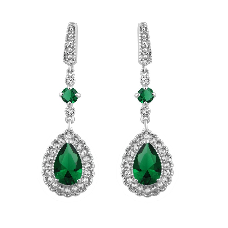 Jewelili Sterling Silver 9x6 MM Pear Shape and 3.5 MM