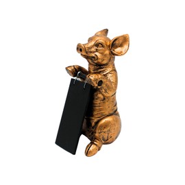 Dekohelden24 Decorative Figurine as a Pig in Gold with Board for Writing on Polyresin Size: L/W/H Approx. 11 x 11.5 x 22 cm, 22 cm