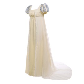 Mikan Tsumiki Regency Dress Women Empire Waist Long Regency Era Costume Jane Austen Tea Party Victorian Ball Gown, Beige, Large