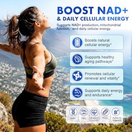 Suplemento NMN de 1000 mg por porción con resveratrol, TMG, Ubiquinol CoQ10, PQQ y quercetina – Suplemento de resveratrol NAD para energía celular y a