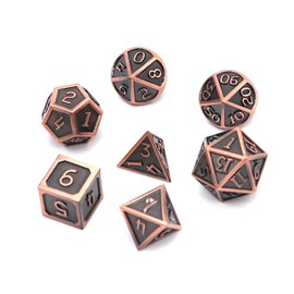 DollaTek 7pcs DND Game Polyhedral D & D Dice Set Made of Solid Metal with Storage Bag and Zinc Alloy with Enamel for Role Play Dungeons and Dragons (Plated Copper Red)