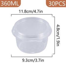 360 ml Soup Cups to Go Transparent Deli Cups Plastic Portion Cups with Lid Plastic Round Salad Bowl Clear Packaging Cups for Deli Pots to Take Away Restaurants Spice Sauces Pack of 30