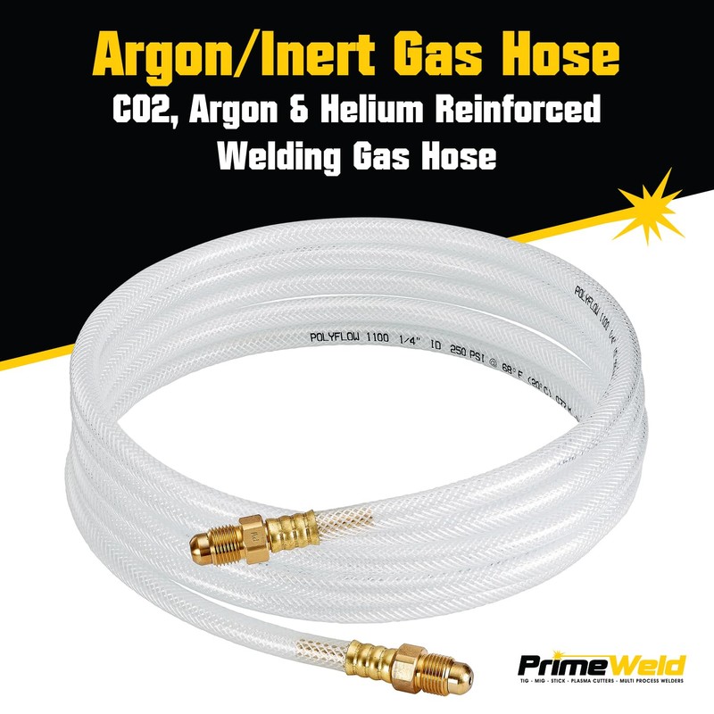 PrimeWeld Argon/Inert Gas Hose 36" Reinforced Clear Line With 5/8-18
