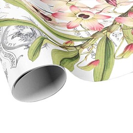 French Script and Pink Orchid Flower Wrapping Paper Gift Wrap Sheets - Pink Flower Wrapping Paper - Gift Paper - Craft Paper