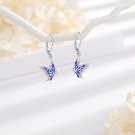 LOOVE Butterfly Earrings Sterling Silver Dangel Earrings for Women Butterfly Drop Earrings for Women Sterling Silver Leverback Earrings Butterfly Jewelry