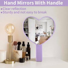 TBWHL Heart-Shaped Travel Handheld Mirror, Cosmetic Hand Mirror with Handle, Cute Hand held Mirror for Shaving Single-Sided Portable Travel Vanity Mirror for Men & Women (Purple, 1Pack)