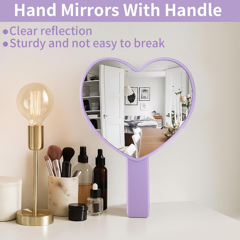 TBWHL Heart-Shaped Travel Handheld Mirror, Cosmetic Hand Mirror with Handle,