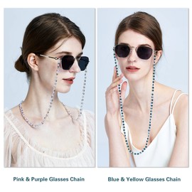 REVEMCN Crystal Beaded Eyeglass Chain Face Mask Holder Chain Necklace Mask Lanyard Glasses Strap for Women Sunglasses Chains, Blue&yellow + Pink&purple (2pcs), Medium