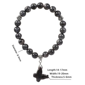 KYEYGWO Natural Black Labradorite Crystal Butterfly Bracelet for Women, Lucky Charm Stone Beaded Bracelets 8mm Wrist Birthstone Jewellery