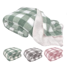 heimtexland ® Cuddly Sherpa Fur Blanket Super Warm Extra Thick Double Layer Teddy Plush Blanket Sofa Blanket Vichy Check XL Type 837 Mint Green