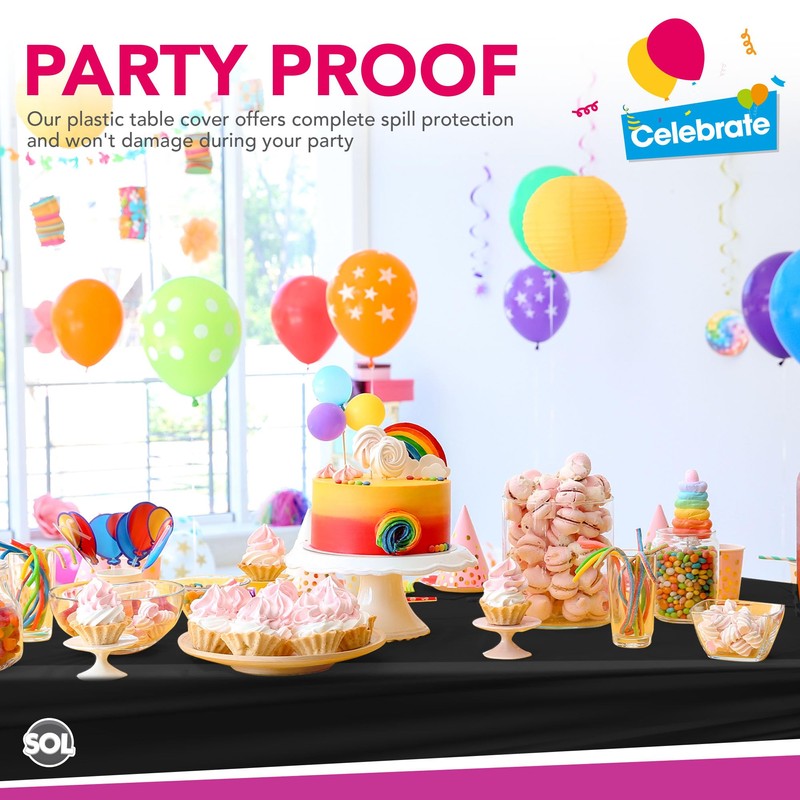 4pk Long Black Table Cloth Party | 274 x 137cm