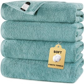 SEMAXE 4-Pack Luxury Bath Towels for Bathroom, 100% Cotton, Soft, Absorbent, and Quick-Drying, 55"x27", Blue, Perfect for Hotels, Gyms, and Spas