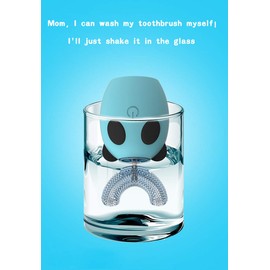 Cepillo de dientes eléctrico con ultrasonido, en forma de U, cepillo de dientes automático IPX7 impermeable, 4 modos de limpieza, cepillo de dientes eléctrico ultrasónico para niños (azul) (1 – 7 años)