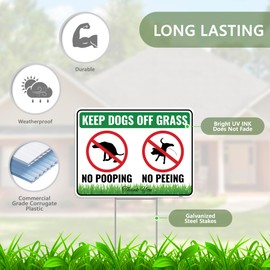 2PC No Poop or Pee Dog Sign with Stakes, 12 Inches by 9 Inches - Corrugated Plastic - Keep Dogs from Pooping or Peeing Signs for Yard - Curb your Dog off Grass