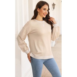 GUNEST Womens Apricot Sweater Long Sleeve Ribbed Crew Neck Oversized Lantern Stripe Design Comfy Top Knitted Casual Top Homewear Winter Warmer 2024 Fall Winter Pullover