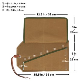 Wrench Organizer, Durable 16OZ Waxed Canvas Car Tool Bag - 7 Pockets - Metric & SAE Wrench Tool Roll with Tie Rope, Khaki (15.5" L x 9" W)