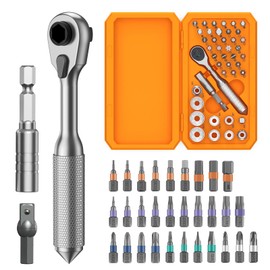 ORIA Ratcheting Screwdriver Set, Ratchet Socket Wrench Set with 1/4 Inch Drive Size, 72-Tooth Reversible Ratchet, 42 in 1 Magnetic Repair Tool Kit for Cars, Motorcycles, Bicycles
