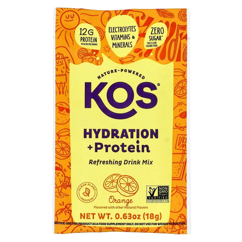 KOS Hydration + Protein, Refreshing Drink Mix, Orange , 7