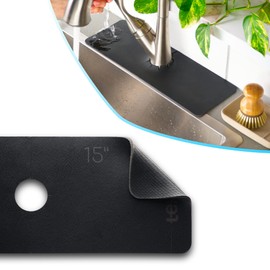 Ternal Sinkmat for Kitchen Sink Faucet, Absorbent Diatom Rubber, Black Leather, Standard Size, Splash Guard & Drip Catcher for Around Faucet Handle