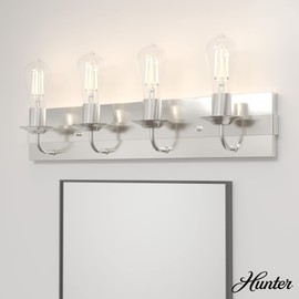 Hunter - Perch Point 4-light Brushed Nickel, Medium Size Vanity Light, Dimmable, Casual Style, for Bedrooms, Kitchens, Foyers, Bathrooms - 19435