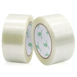 BOMEI PACK Mono Filament Strapping Tape, 2 Roll 2 Inch x 35 Yards 5.5 Mil, Heavy Duty Transparent Reinforced Fiberglass Tape