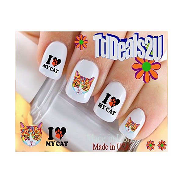 Nail Art Decals WaterSlide Nail Transfers Stickers Animals - Cats - Cat Color #1 I Love Nail Decals - Salon Quality! DIY Nail Accessories