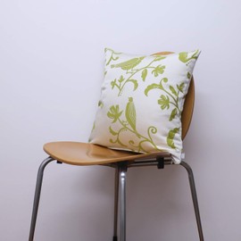 Quarter Report Jacquard Woven Cushion Cover Foresty Green, Approx. 17.7 x 17.7 inches (45 x 45 cm), Birds Pattern, Floral Pattern, Zipper Type [Made in Japan]