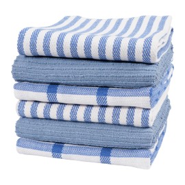 KAF Home Premium Kitchen Towels (18" x 28"), Large 100% Cotton, Flat & Terry Absorbent Dish Towel Set (Blue, 18 x 28-6 Pack)
