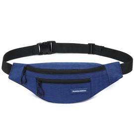 Large Crossbody Fanny Pack for Women and Men, Waist Pack & Belt Bag with 3-Zipper Pockets for Hiking Running Cycling Outing and Travel (Navy Blue)