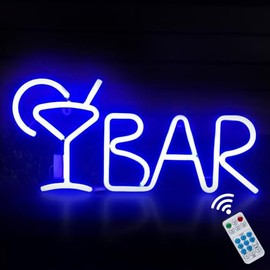 iKefe LED Neon Bar Sign Light up Beer Cocktail, 8 Lighting Modes with Remote Control, USB &Battery Powered Neon Sign Bar LED Letter Light for Home Bar Bedroom Man Cave Restaurant Wall Art Decor (Blue)
