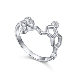 JZMSJF 925 Sterling Silver Serotonin Ring Molecule Adjustable Ring Chemistry Jewelry Gift for Women Adults Science Lovers, Metal, Cubic Zirconia