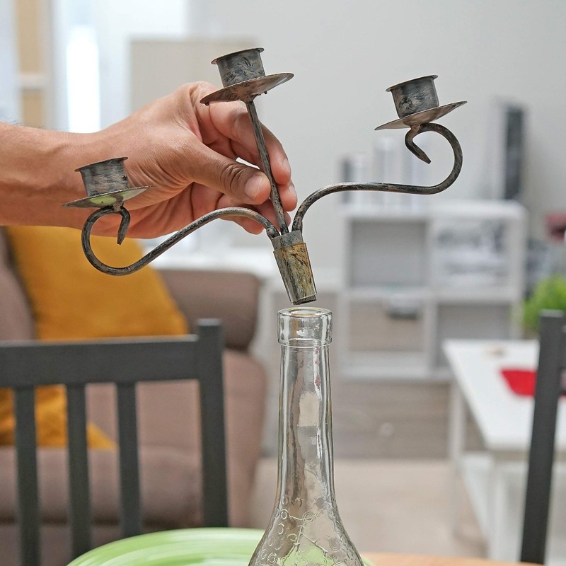 Wine Bottle Candle Holder Topper Candelabra – 3 Taper Candle