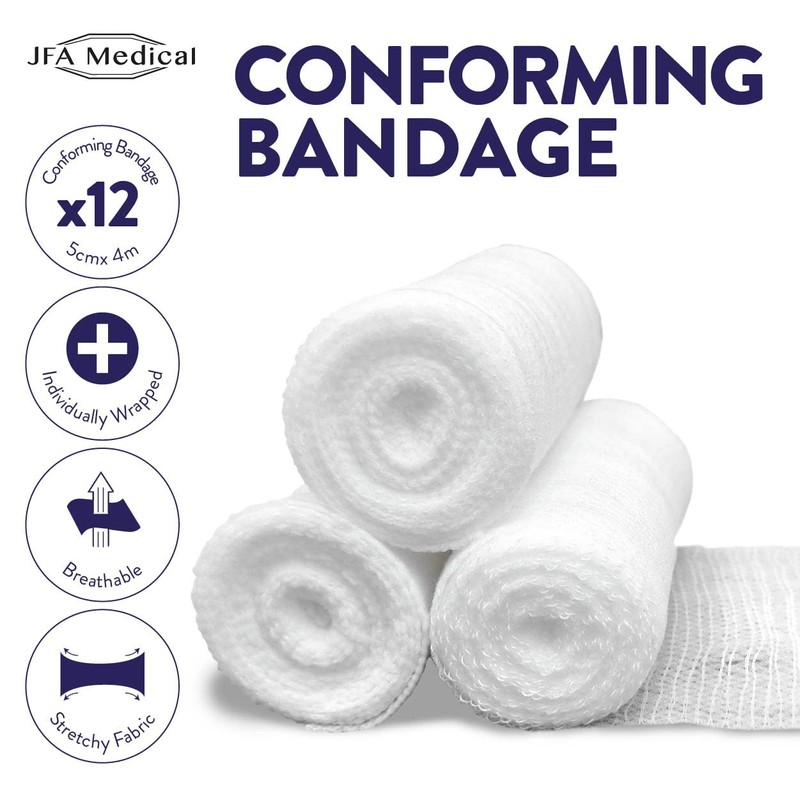JFA Medical Conforming Bandage, Gauze Bandage Roll 5cm x 4m