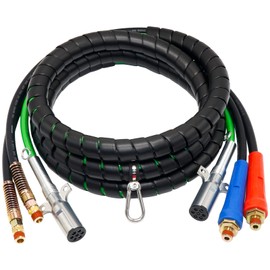 KOOTANS 15 Ft 3 in 1 Wrap Set, ABS Electrical and Rubber Air Line Hose Assemblies 7 Way Electrical Cable with Handle Grip for Semi Truck Trailer Tractor