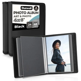 Dunwell 4x6 Photo Album (2-Pack, Black), Mounting Paper, Small 4 x 6 Art Portfolio Presentation Binder, 24 Clear Sleeves Show 48 Pages, Professional Picture Book for Artwork, Postcards