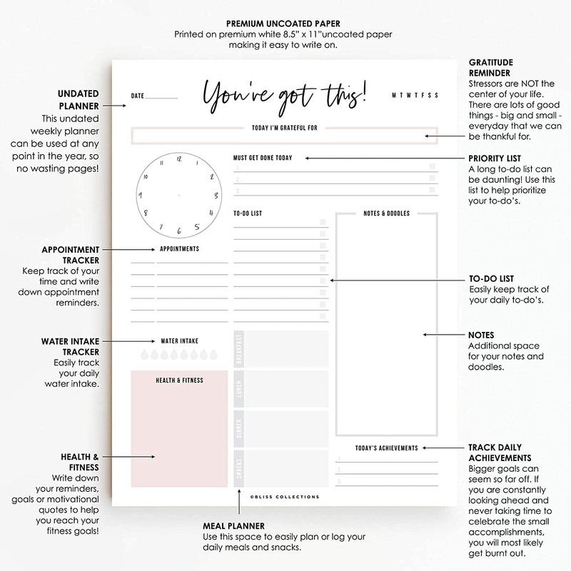 Boost Productivity with Undated Daily Planner - 50 Tear-Off Sheets