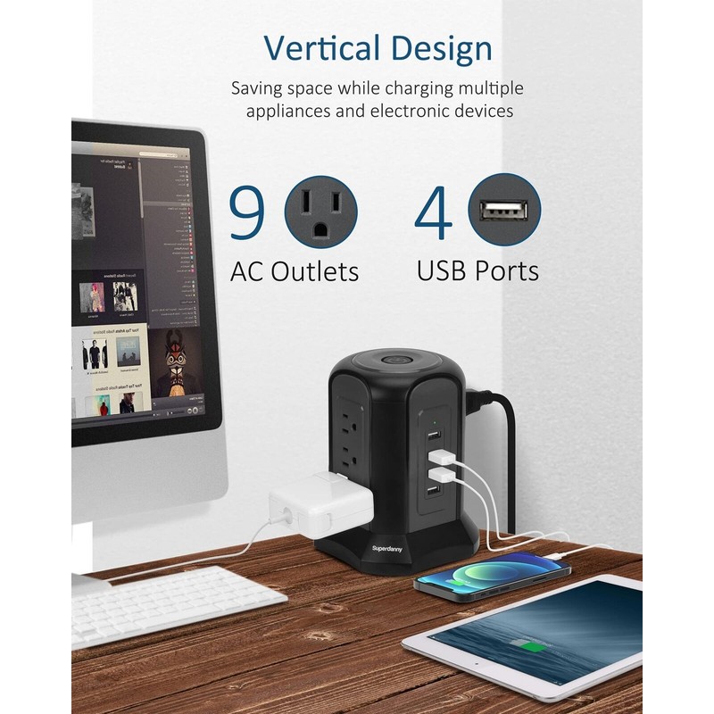 SUPERDANNY Power Strip Tower Surge Protector, SUPERDANNY Desktop Charging Station,