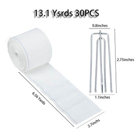 Curtain Pleat Tape and Hooks 12 Meters/13.1 Yards Pleat Tape for Curtains with 30 PCS Stainless Steel 4 Prongs Pinch Pleat Curtain Hooks and Tape for DIY Pinch Pleat Curtain White Hjpzrui, CL-12m-30