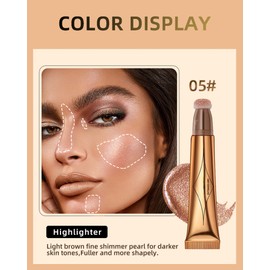 Highlighter Beauty Wand, Shimmer Liquid Face Body Highlighter Makeup Stick with Cushion Applicator, Lightweight Waterproof Cream Contour Face Glowing Illuminator Makeup Pen for Women Girl-05