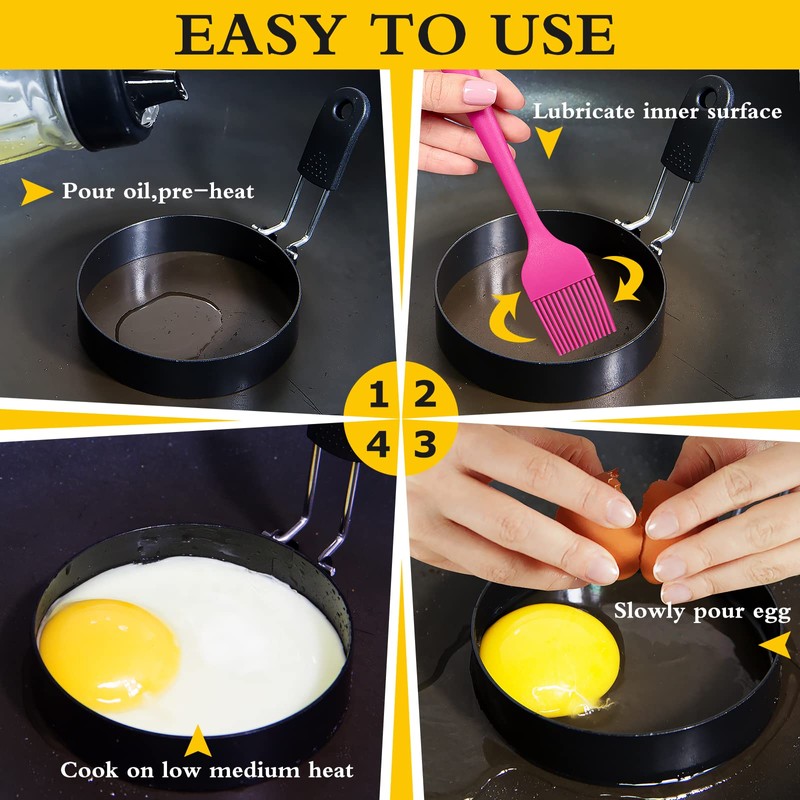 LXLOVESM 5 packs 4'' Egg Rings Set with Silicone Handle,