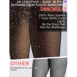 DancMolly Sparkly Rhinestone Fishnet Stockings for Women, Ultra Strong No Snag Fish Net Tights Sexy Rave Party Concert Outfit, 1 Pair Coffee Small Hole M-XL
