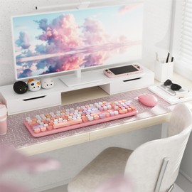 FCPLU x UBOTIE Colorful Wireless Keyboard and Mouse Combo, Full-Sized Office Keyboard with Typewriter Flexible Keys, 2.4GHz Dropout-Free Connection, Optical Mouse for PC Laptop((Pink Colorful)