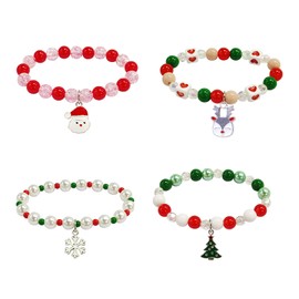 Girls Bracelets Set - 4Pcs Christmas Crystal Beads Bracelet with Christmas Theme Charm,Kids Bracelet Beaded Friendship Bracelets Party Bag Fillers for Kids Party,Christmas Birthday Gifts Party Favors