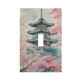 Decorative Art Light Switch Covers Sakura Pagoda Single Toggle Wall Plate Decorative Switchcover Electrical Switchplate for Home Decor